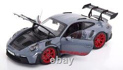 118 NOREV 2023 PORSCHE 911 992 GT3 RS arctig gray red rims opening doors & hood