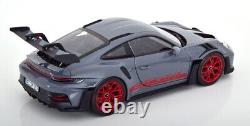 118 NOREV 2023 PORSCHE 911 992 GT3 RS arctig gray red rims opening doors & hood