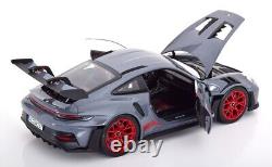 118 NOREV 2023 PORSCHE 911 992 GT3 RS arctig gray red rims opening doors & hood