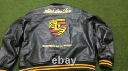Aimé Leon Dore Porsche Leather Jacket Black Green Yellow Trim Motorsport Style