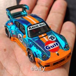 Hot Wheels CUSTOM Made Porsche 930 RWB Gulf Real Riders CHROME BLUE