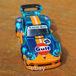 Hot Wheels CUSTOM Made Porsche 930 RWB Gulf Real Riders CHROME BLUE