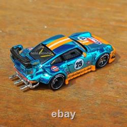 Hot Wheels CUSTOM Made Porsche 930 RWB Gulf Real Riders CHROME BLUE