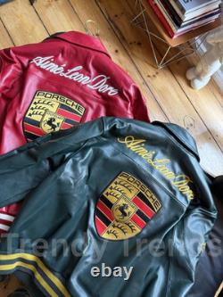 Luxury Embroidered Porsche Leather Jacket Aimé Leon Dore 993 Cowhide Biker STYLE