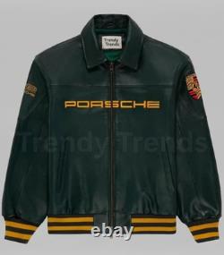Luxury Embroidered Porsche Leather Jacket Aimé Leon Dore 993 Cowhide Biker STYLE