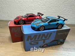 Mini GT 164 Porsche 911 GT2 & GT3 RS Weissach Package Blue #344 & Red #1060