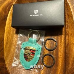 Porsche Genuine Key Chain Special Edition Mint Green Crest with Gunmetal Rings