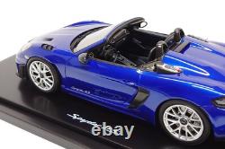 Spark 118 Porsche 718 Boxster Spyder RS (982) in San Marino Blue Dealer Edition
