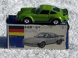 TOMICA 161 Porsche 930 TURBO GREEN NO. F1 Diecast Car TOMY Made in Japan Vintage